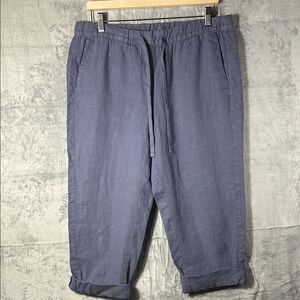 Pure Jill 100% Linen Pants Blue Roll Up Drawstring Capris Size Medium
